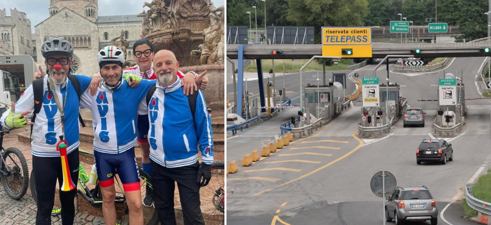 Pedalano da Trento a Brescia per l'Avis, ma si ritrovano in A4